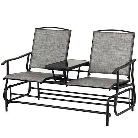 Gardenised Two Person Outdoor Double Swing Glider Chair Set with Center Tempered Glass Table QI004528